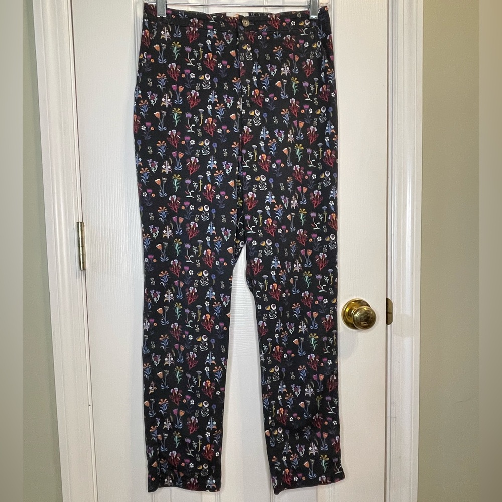 Marine Layer Small Floral stretchy Pants with Pockets - Black and Multicolor